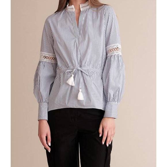 HAUTE HIPPIE Tops - NEW HAUTE HIPPIE gaby tie waist striped top in blue white stripe